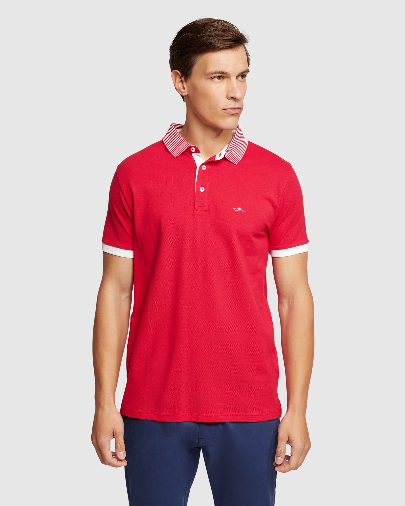 Dylan Striped Collar Pique Polo - Image 17