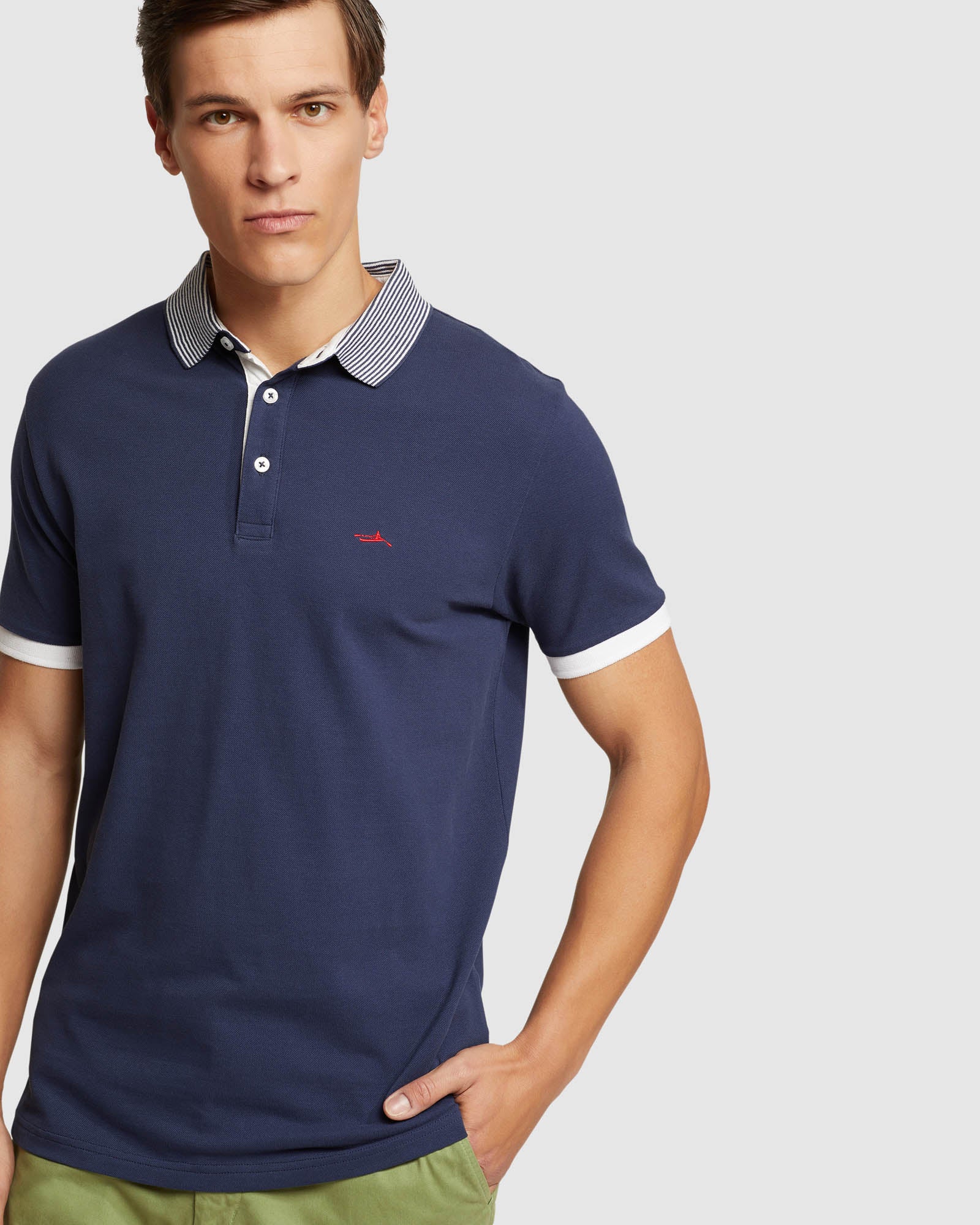 Dylan Striped Collar Pique Polo - Image 8