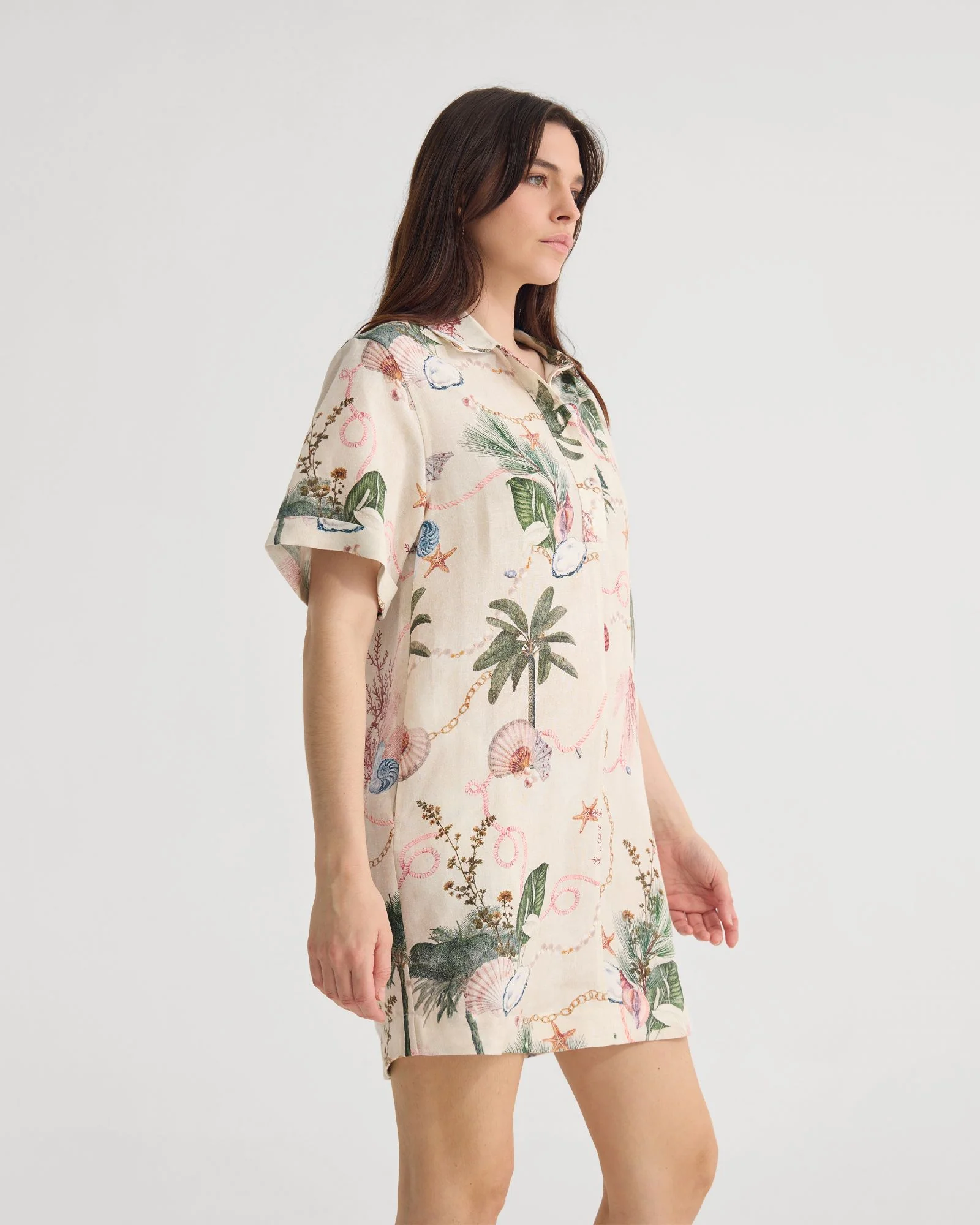Milos Printed Linen Mini Dress - Image 3