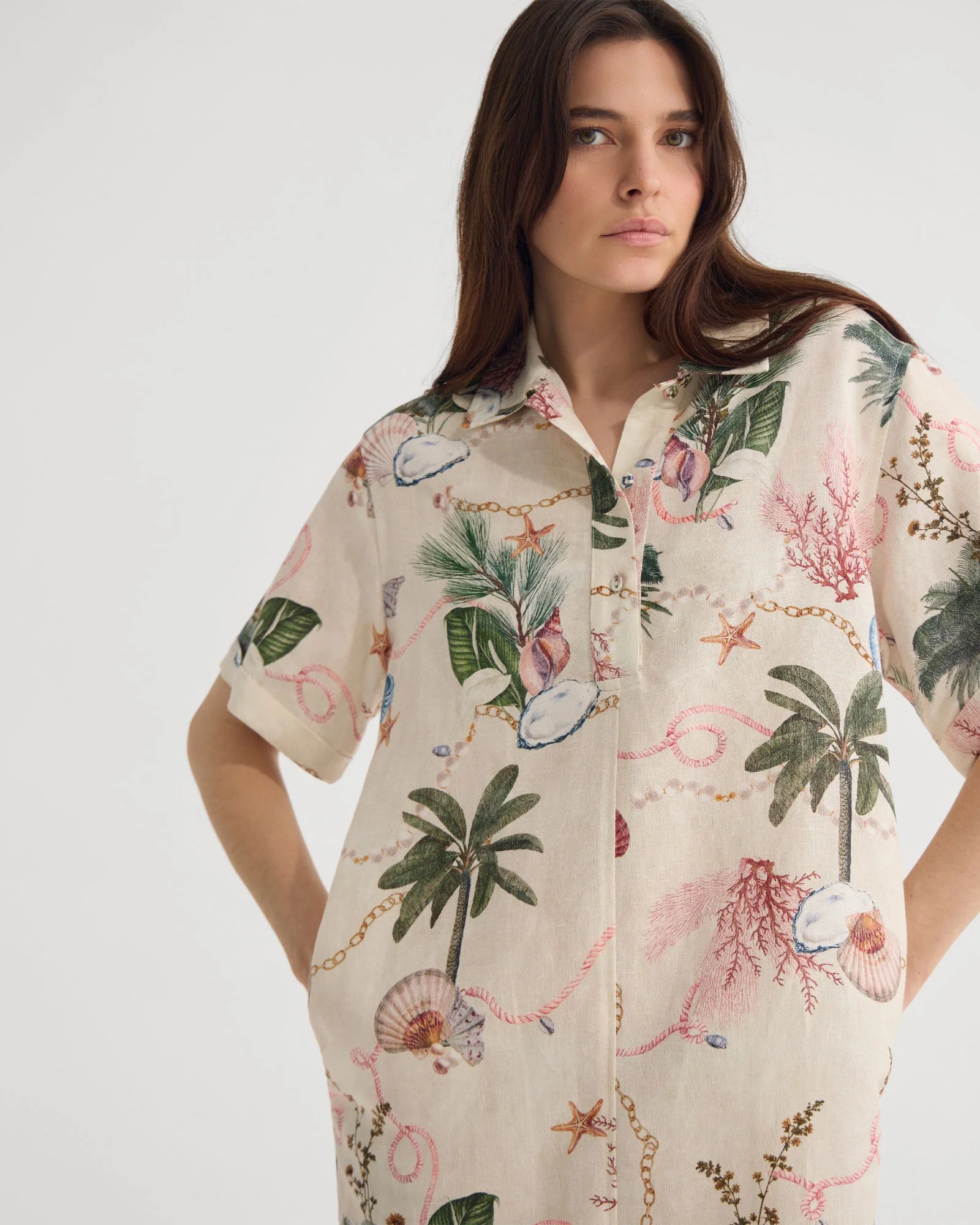 Milos Printed Linen Mini Dress - Image 5
