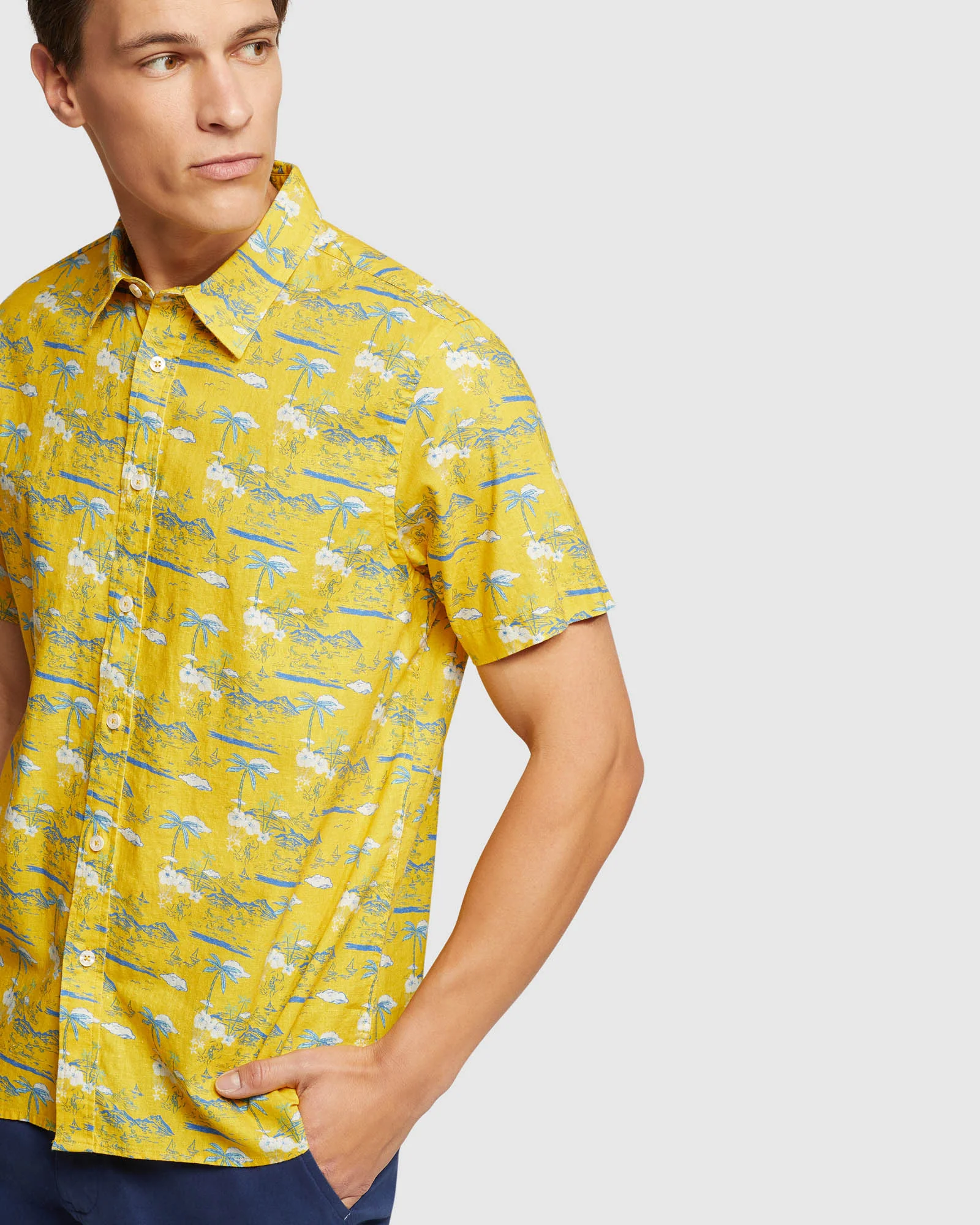 Leyton Linen Cotton Printed Short Sleeve Shirt - Image 4
