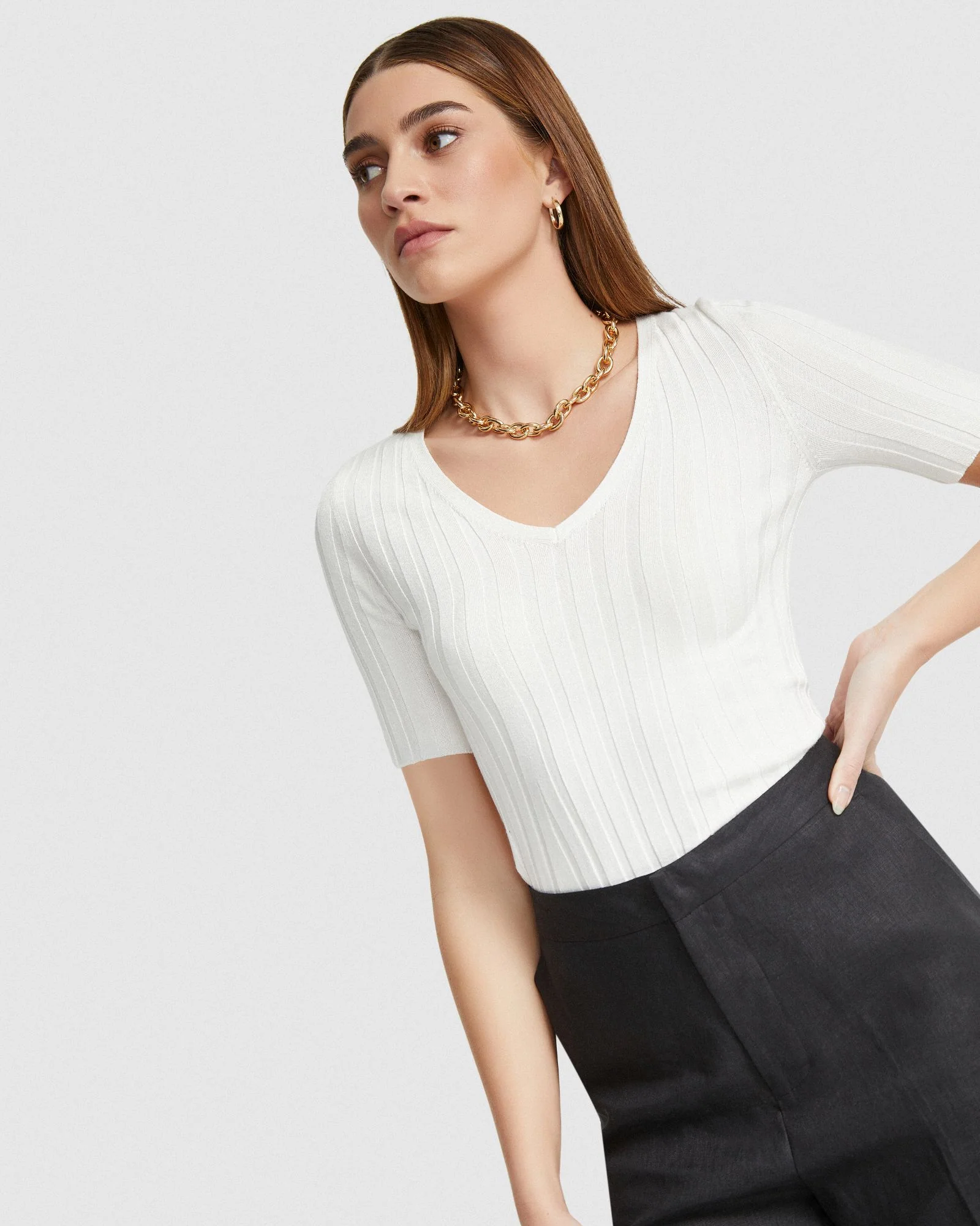 Lucy Rib V-Neck Knitted Top - Image 10