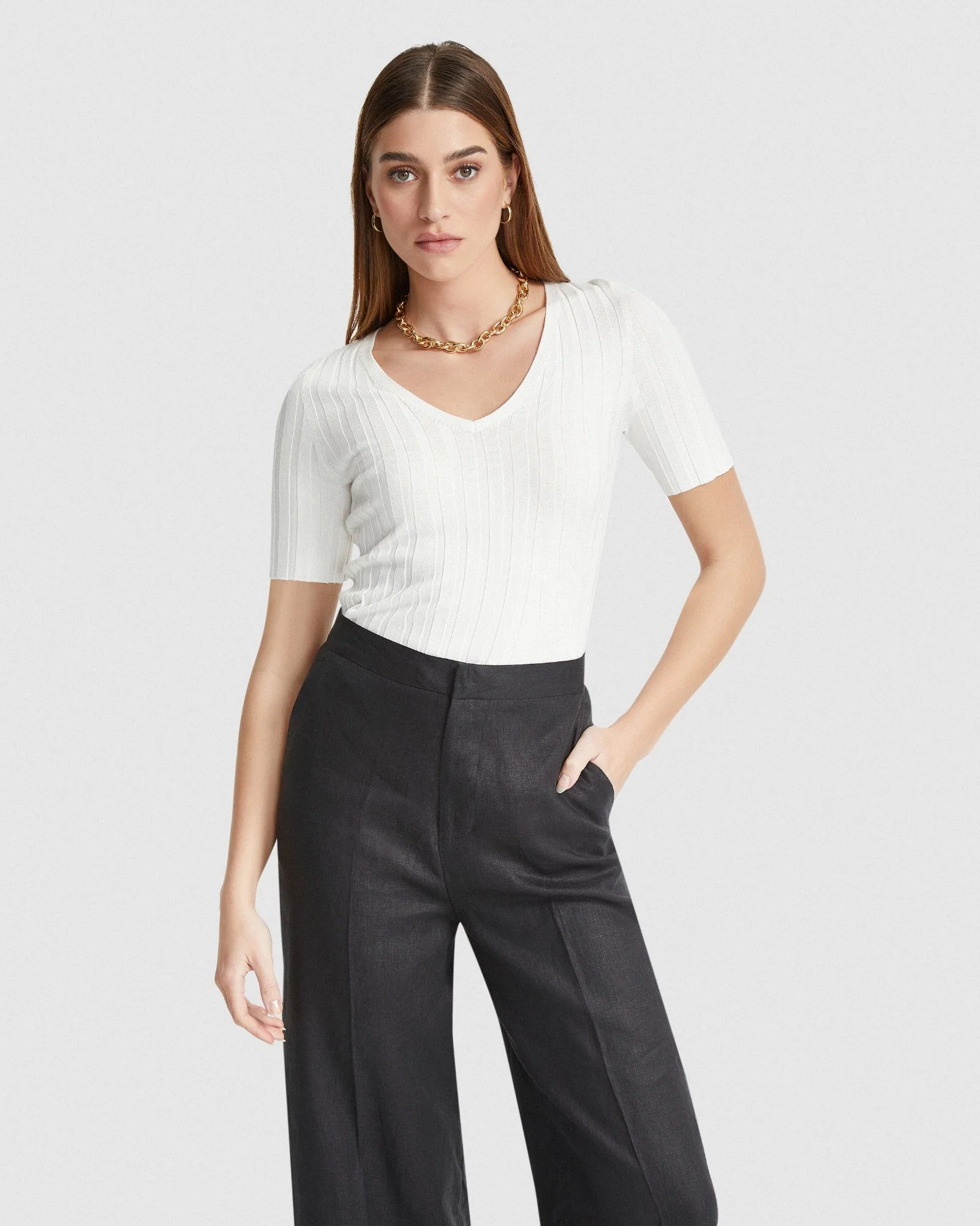 Lucy Rib V-Neck Knitted Top - Image 11