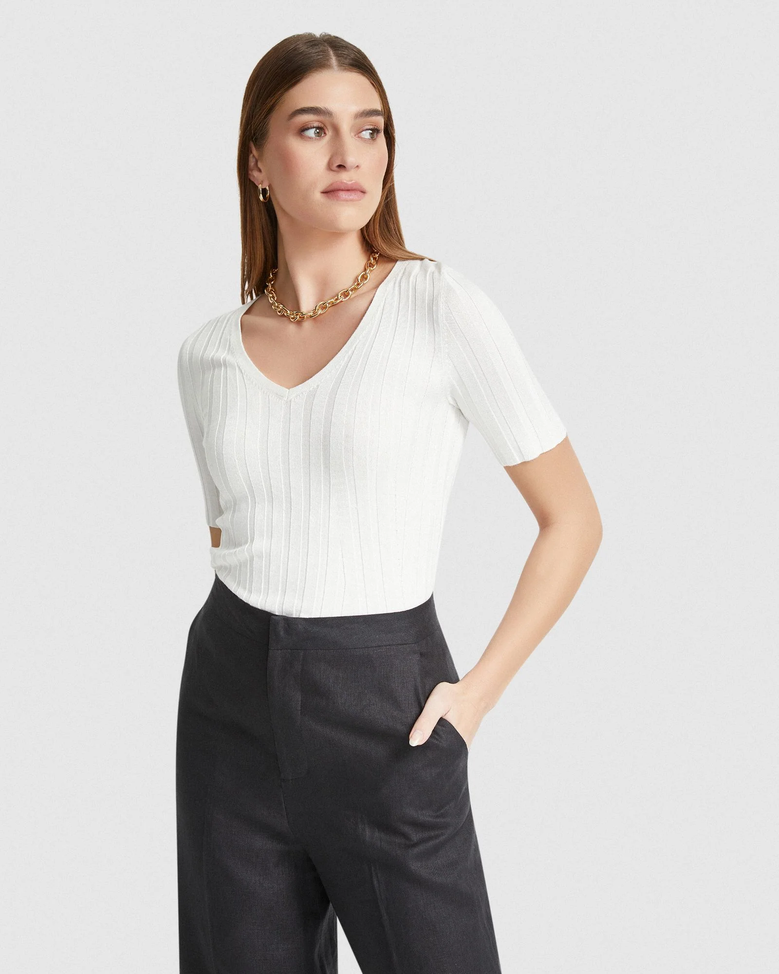 Lucy Rib V-Neck Knitted Top - Image 8