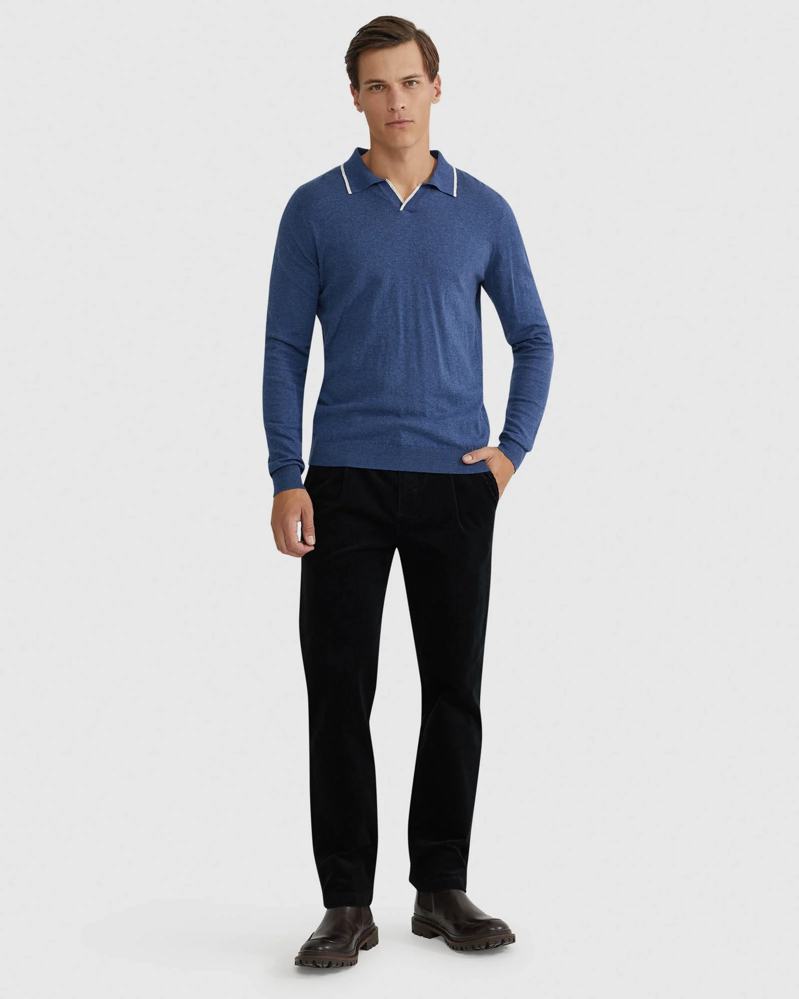 Reiss Tipping Collar Long Sleeve Polo