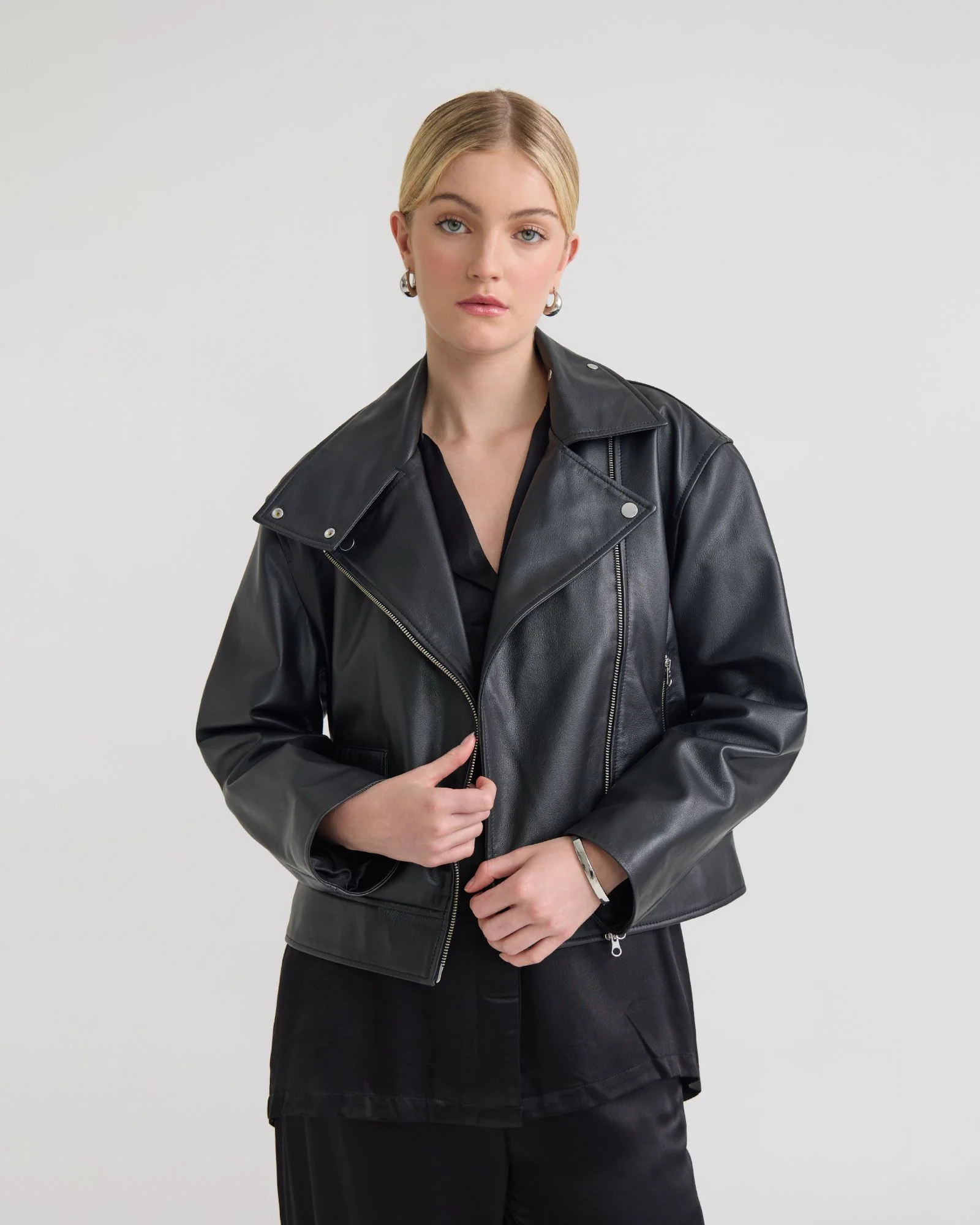Sasha Biker Leather Jacket - Image 11