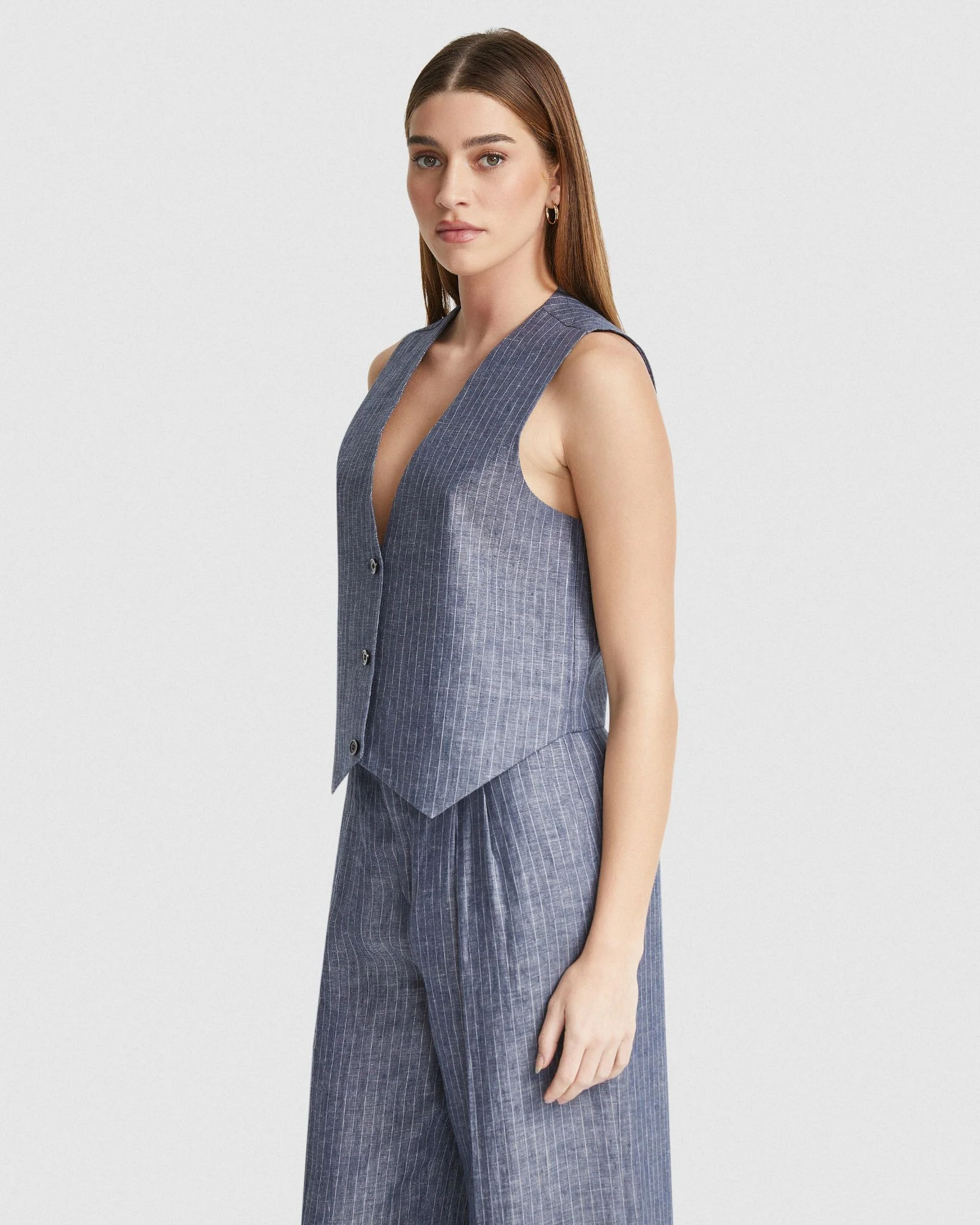Vienna Pinstripe Linen Waistcoat - Image 2