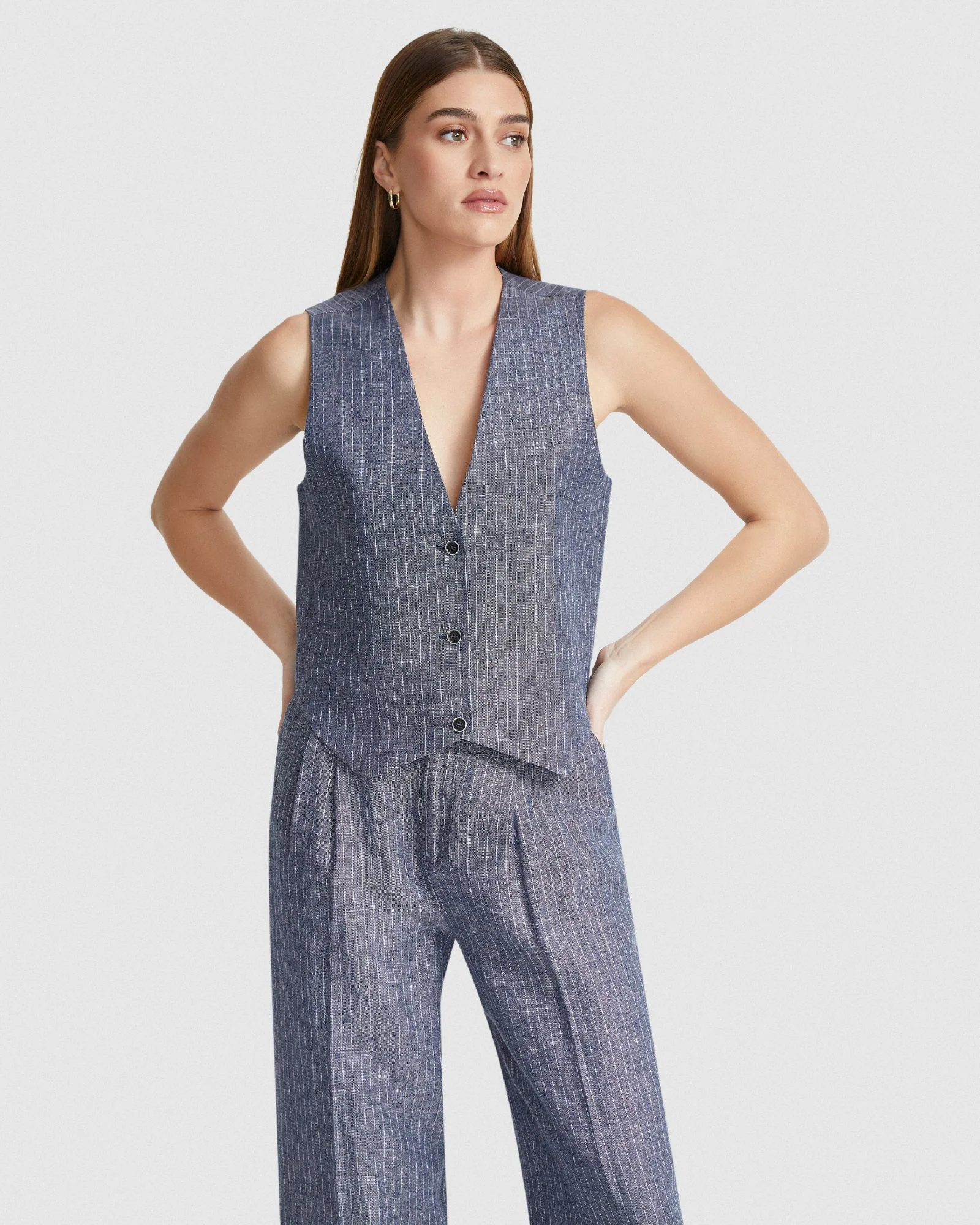 Vienna Pinstripe Linen Waistcoat - Image 5
